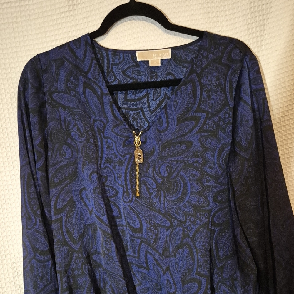 Michael Kors Blue and Black Paisley Blouse
